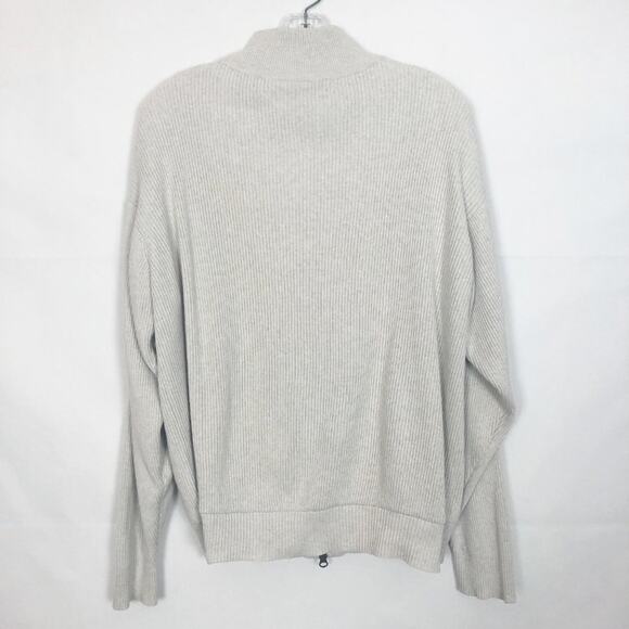 Norm Thompson Full Zip Cotton Ribbed Cream Sweater Size Medium - Picture 6 of 9